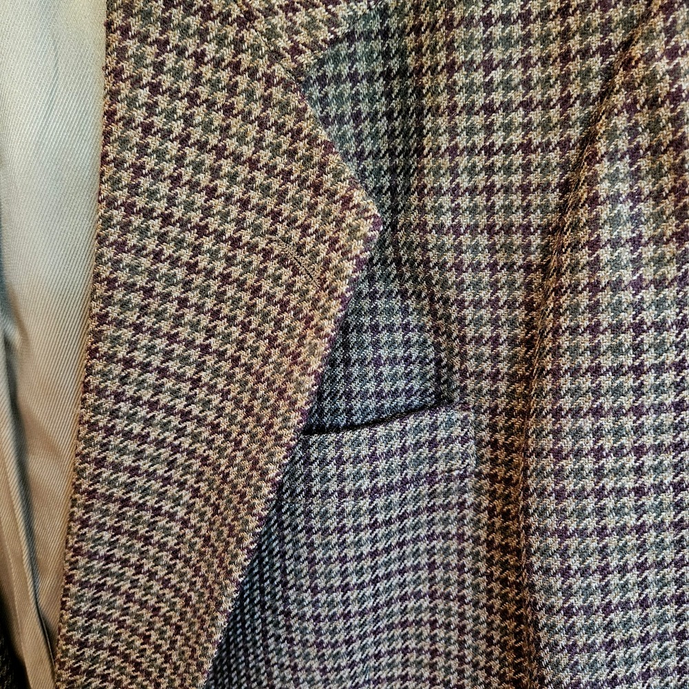 Vtg Oscar de la Renta Multi‑Tone Micro Houndstooth Wool‑Silk Tweed Blazer 48L